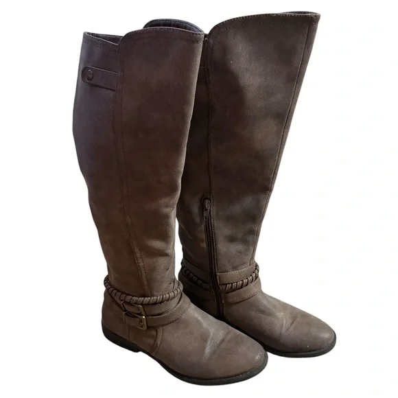Rampage Women’s Brown Tall Boots with Braid and Buckle Detail Half Zip Size 7 - Picture 2 of 9